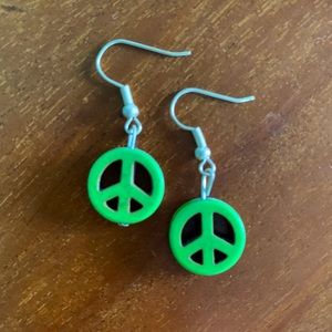 Boho green wooden peace sign earrings